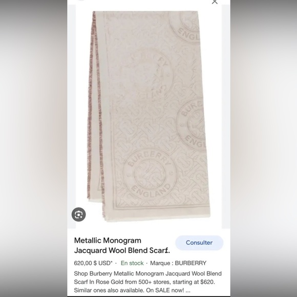 Burberry Metallic Monogram Jacquard Wool Blend Scarf Rose Gold. Authentic!!! - Picture 6 of 6